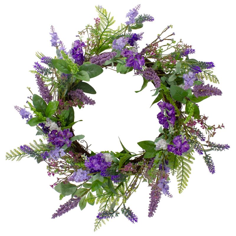 Northlight Lavender and Spring Foliage Artificial Wreath, Purple - 20-Inch, 1 of 6