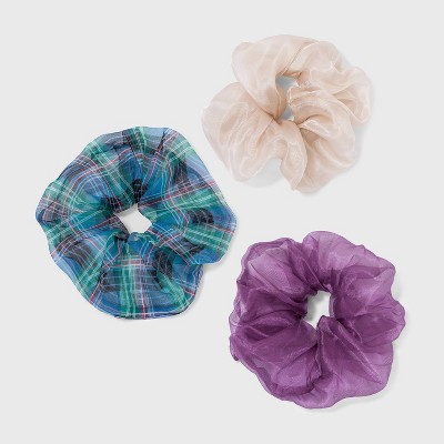 Mixed Solid and Plaid Print Organza Jumbo Hair Twister Set 3pc - Wild Fable™