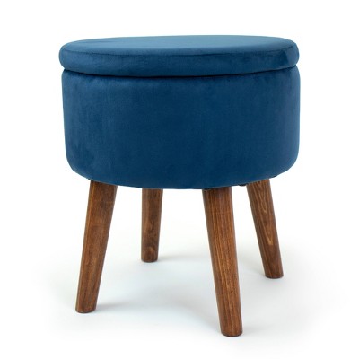 Sloan Round Velour Storage Ottoman Blue - Humble Crew