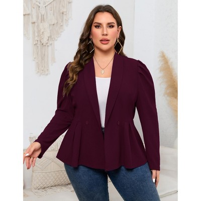 Womens Plus Size Long Sleeve Two Buttons Shawl Lapel Blazer