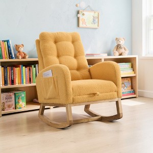 Mshliw Accent Rocking Chair with Footrest, High-Back Upholstered Rocker ...