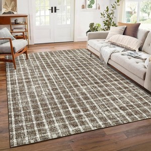 Modern Plaid Rug, Washable Soft Low-Pile Non-Slip Stain-Resistant Area Carpet for Bedroom, Living Room, Dining Room, Nursery - 1 of 4