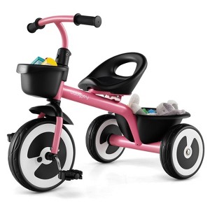 Babyjoy Toddler Tricycle Kids Trike with Adjustable Seat Front & Rear Storage Baskets Navy/White/Pink - 1 of 4