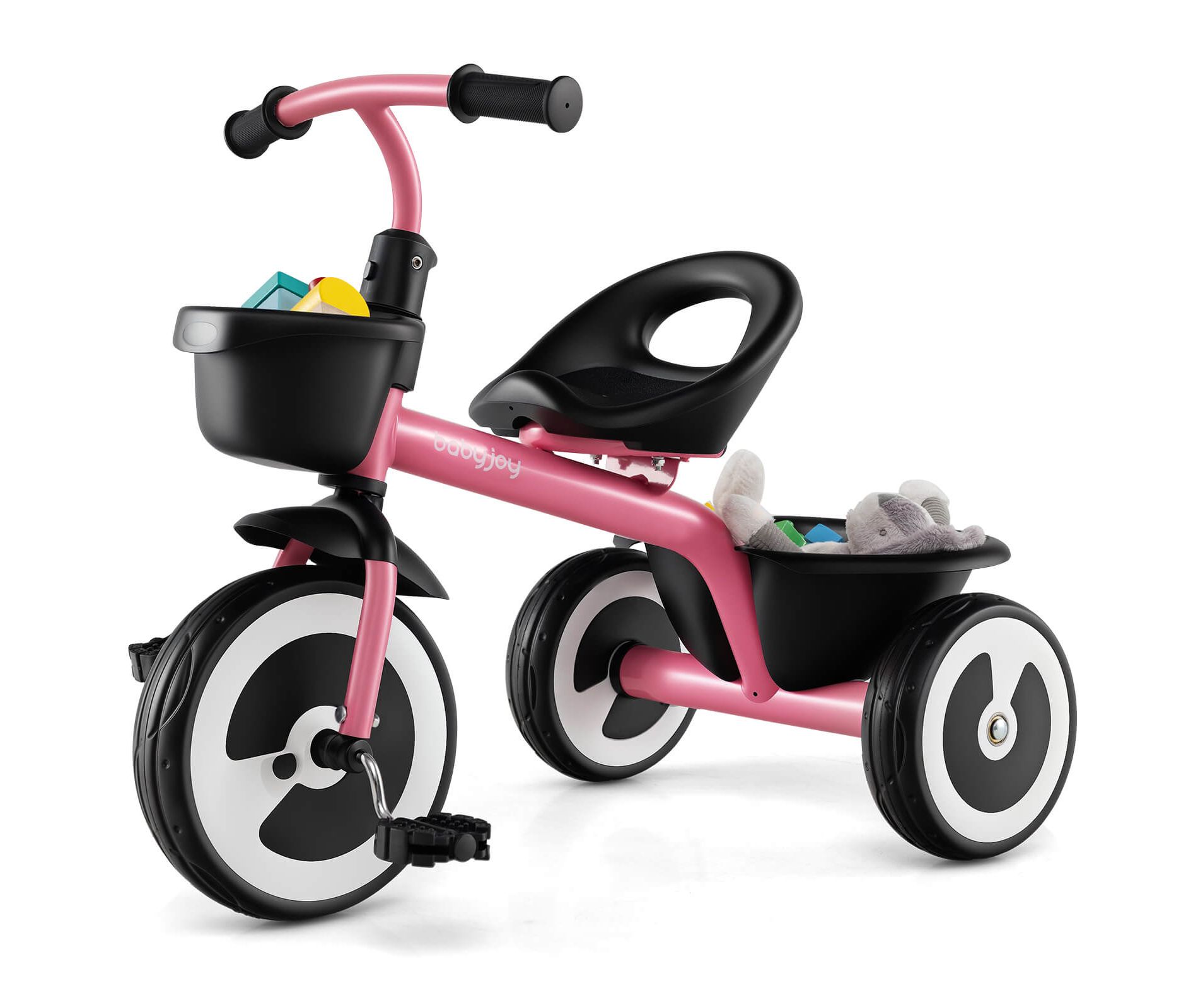 Babyjoy Toddler Tricycle Kids Trike with Adjustable Seat Front & Rear Storage Baskets Pink