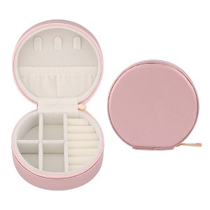 REGALWOVEN PU Leather Mini Portable Compact Round Jewelry Box Display Holder - 1 of 4