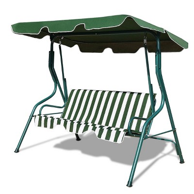 Costway 3 Seats Patio Canopy Steel Frame Swing Glider Hammock Cushioned Backyard Green