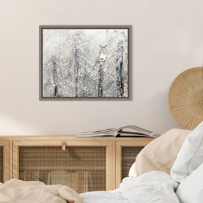Snowy Owl in Winter Forest Framed Canvas Print