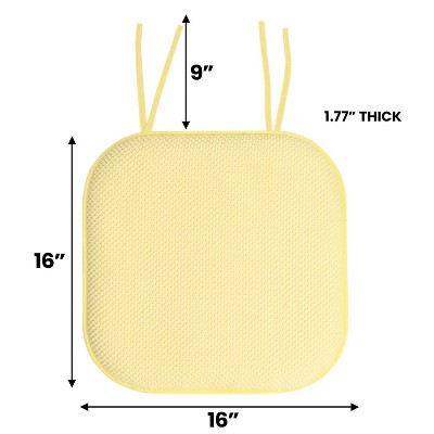 Yellow Memory Foam Non-Slip Chair Cushion Pads with Ties, 16" x 16", 4 Pack