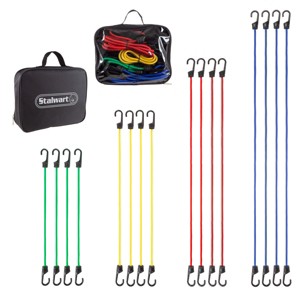 Fleming Supply Bungee Cord Set With Storage Bag and Tie-Down Hooks - 18", 24", 32", and 40", Assorted Colors, 16 Pieces - 1 of 4