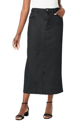 Jessica London Women's Plus Size Classic Cotton Denim Midi Skirt