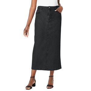 Jessica London Women's Plus Size Classic Cotton Denim Midi Skirt - 1 of 4