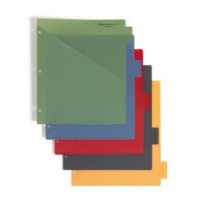 U Brands 10-Pack Poly 3-Ring Binder Dividers With Tabs & Pockets - Assorted Bright Colors, 5-Tab Design