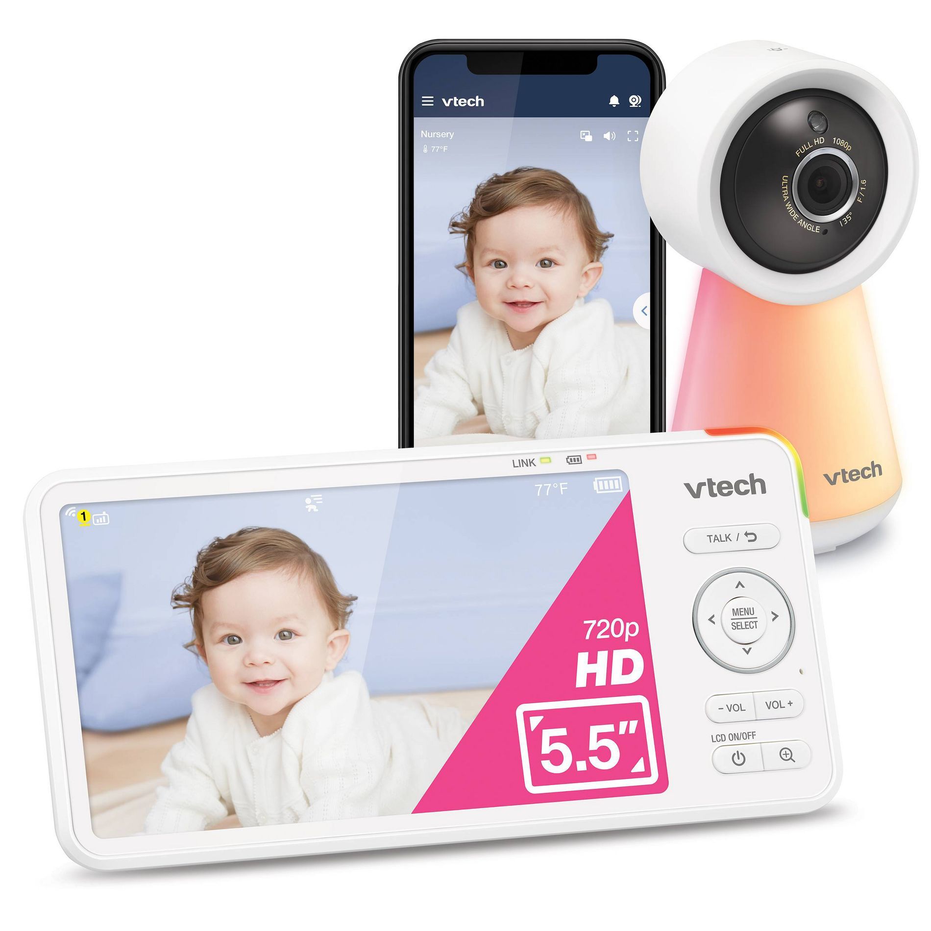 VTech 5.5" HD Smart Fixed Position Video Baby Monitor