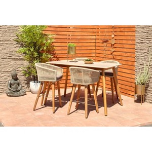 Modern Indoor/Outdoor Bar Stool: Cushioned, Acacia Wood Frame - Olivia & May - 1 of 4