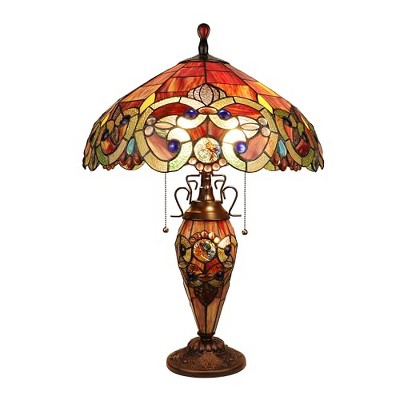 Chloe Lighting DEMETRA AURORA Tiffany-style 3 Light Victorian Double Lit Table Lamp 18 Shade