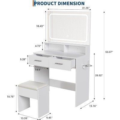 Vanity Desk w/Mirror & Lights, 3 Colors, Stool, Drawers & USB Charging | Modern Makeup Dressing Table