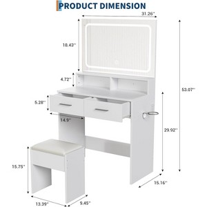 Vanity Desk w/Mirror & Lights, 3 Colors, Stool, Drawers & USB Charging | Modern Makeup Dressing Table - 1 of 4