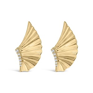 Haus of Brilliance 14K Yellow Gold Plated Silver Diamond Accent Fan Wing Stud Earrings - 1 of 4