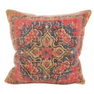 20"x20" Oversize Boho Mosaic Square Throw Pillow Red - Saro Lifestyle: Vintage Charm, Distressed Look, Cotton & Polyester - 1 of 3