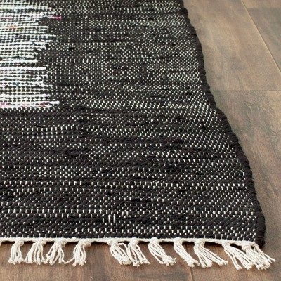 Ivory and Black Handwoven Wool Cotton Area Rug 4' x 6'