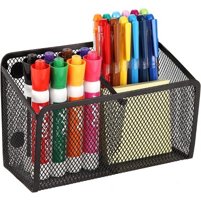 Magnetic Pencil Holder Mesh Marker Holder Black 2 Baskets Perfect for Whiteboard Refrigerator Locker Accessories