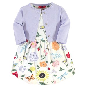 Touched by Nature Baby and Toddler Girl Organic Cotton Dress and Cardigan 2pc Set, Flutter Garden, 9-12 Months - 1 of 4