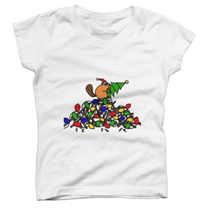 Girl's Design By Humans Cool Christmas Beaver dding Lights to Dam By SmileToday T-Shirt - 1 of 3