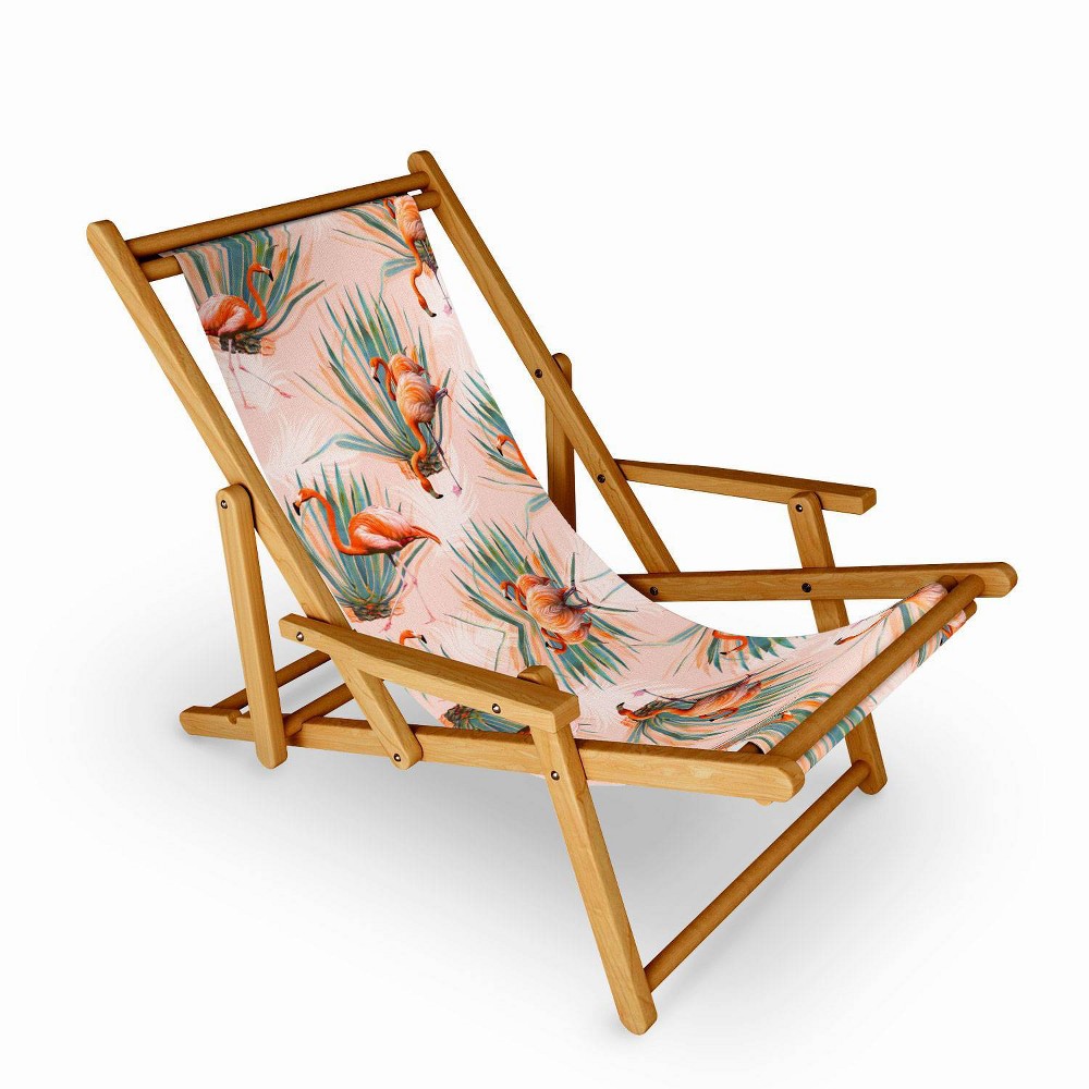 Photos - Garden Furniture Marta Barragan Camarasa Flamingos Pattern with Cactus Sling Chair - Deny Designs: Portable Outdoor & Beach Seating