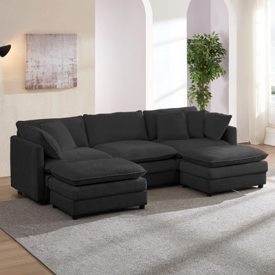 Mjkone 101'' U-Shaped Modular Sectional Sofa, 5-Seat Cloud Couch with 2 Ottomans, Modern Chenille Sofa Sleeper Deep Seat Couches