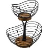 Enlea Modern Farmhouse 2 Tier Fruit Basket for Kitchen Counter, Wire and Wooden Base Fruit Bowl/Stand for Kitchen Countertop Decor - 4 of 4