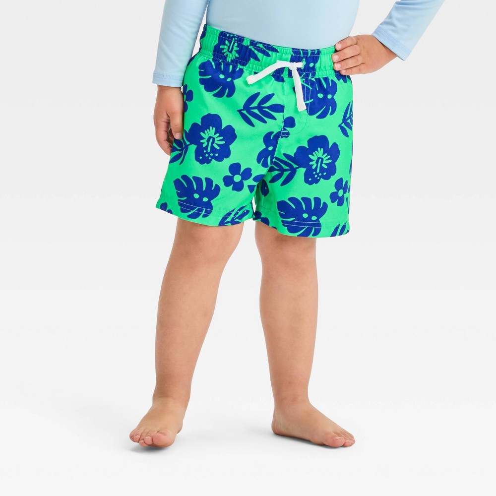 Photos - Swimwear Baby Boys' Hibiscus Floral Swim Shorts - Cat & Jack™ Green 18M: UPF 50+ Pr