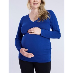 Women's V-Neck Side-Ruched Maternity Long Sleeve Tee | Motherhood Maternity - 1 of 4