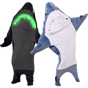 Tailwaggz Glow in The Dark Shark Blanket for Adult, Shark Onesie with Eyes & Teeth, Gift for Lover, Hoodie for Girls, Sleeping Bag (L, 55-63 Inch) - 1 of 4