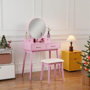 Liannon Contemporary Wood Vanity and Stool Set, Pink - 1 of 4