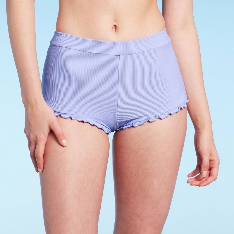 Women's Ruffle Detail Ribbed Cheeky Boyshorts Bikini Bottom - Wild Fable™ Purple, 5 of 19