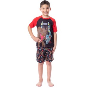 Jurassic World Boys' Blue T-Rex Park Logo Sleep Pajama Set Shorts Black - 1 of 4