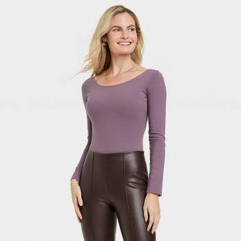 Women\'s Long Sleeve Slim Fit - A : L Day™ New Target Turtleneck Mock Lavender T-shirt