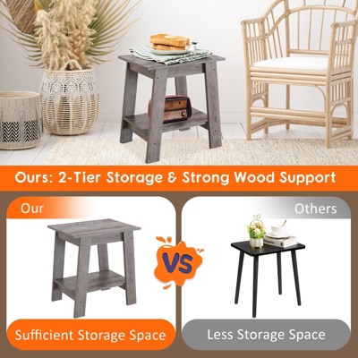 Wood Side Table with Storage Shelf, Small End Tables for Small Spaces, Square