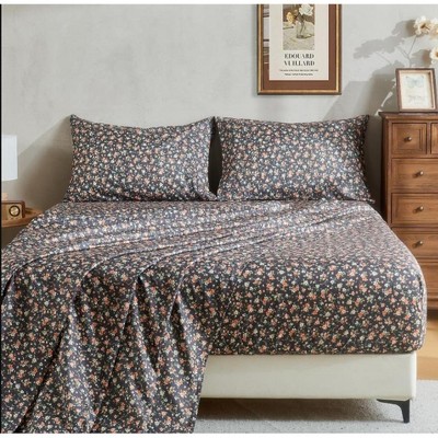 BAFODE Floral Sheets King, Soft Breathable Farmhouse 4pcs Bed Sheet Sets,18 inches deep Pocket Sheets