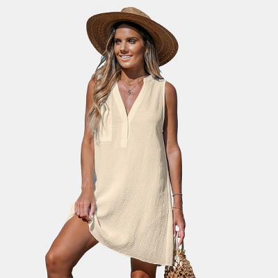 Women's Solid Sleeveless Crinkle Mini Dress - Cupshe
