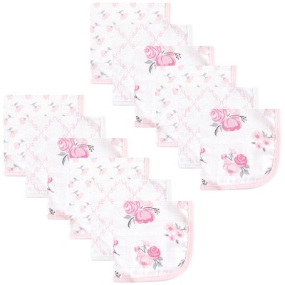 Hudson Baby Infant Girl Cotton Muslin Washcloths, Pastel Floral, One Size