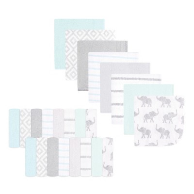 Hudson Baby Infant Unisex Rayon from Bamboo Washcloth Bundle, Gray Mint Elephant, One Size