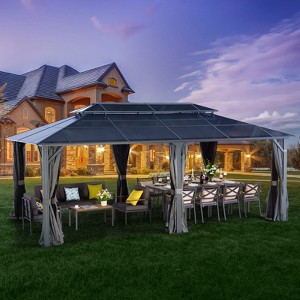 UNISOAR Hardtop Gazebo with Netting & Curtains, Polycarbonate Double Roof - 1 of 4