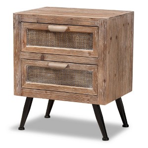 Calida Wood and Rattan 2 Drawer Nightstand Brown - Baxton Studio - 1 of 4
