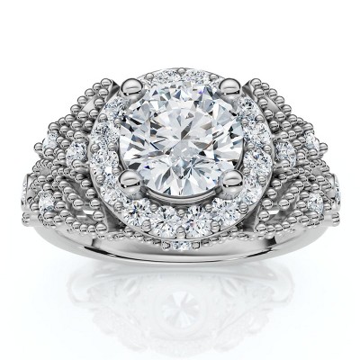 Pompeii3 1Ct Vintage Accent Halo Diamond Engagement Ring 14k Gold or Platinum Lab Created