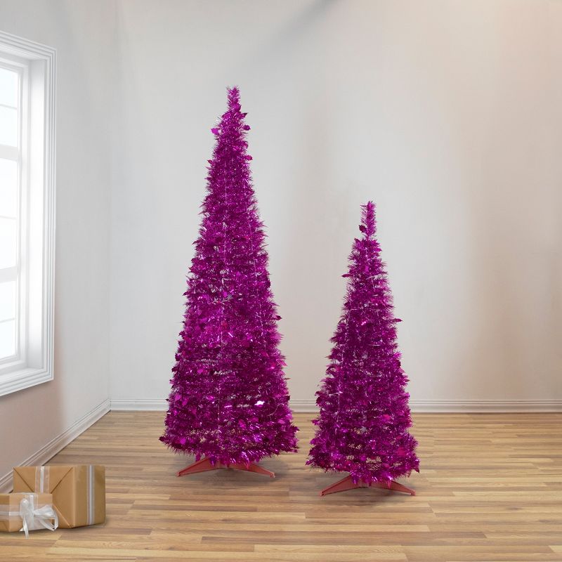 Northlight 6' Pink Tinsel Pop-Up Artificial Christmas Tree, Unlit, 3 of 8