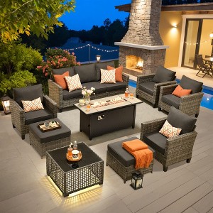 XIZZI Outdoor Sectional Sofa Set, Modular Outdoor Wicker Sofa Set with Optional Solar Table, Ottomans or Fire Pit in 6 Colors, All-Weather Design - 1 of 4