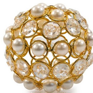 HomeRoots Set of Two Gold Ivory And Pearl Faux Crystal And Metal Decorative Orbs - 1 of 4