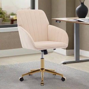 XIYUYEU Adjustable Ergonomic Swivel Home Office Chair with Golden Metal Base and Wheels for Work Study Vanity - 1 of 4