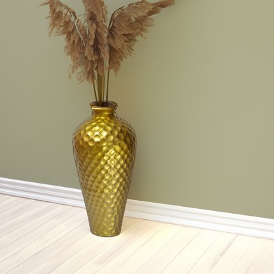 Elegant 25-Inch Gold Hammered Metal Floor Vase